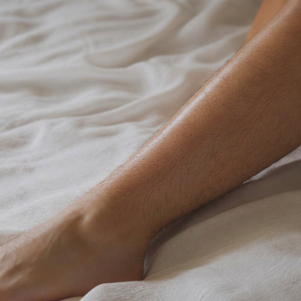 Woman's leg with natural hair regrowth before a sugaring treatment at Bare Elegance in Welland